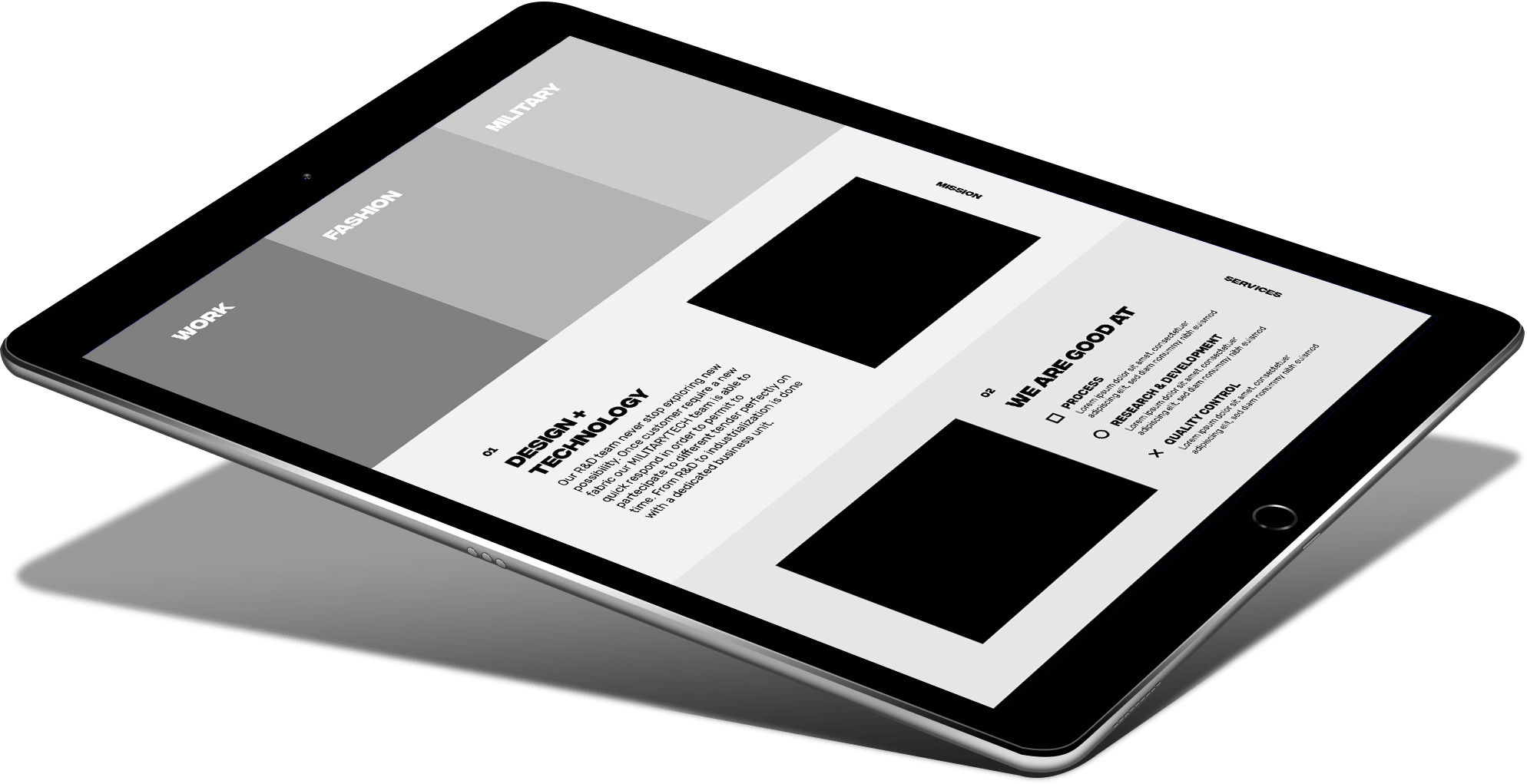 wireframe sito web su tablet